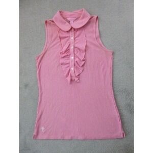 Lilly Pulitzer Sleeveless Top Women Sz XS Pink White Striped Drew Ruffled V-Neck